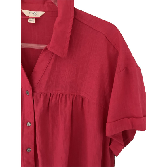Women's Short Sleeve Button Down Camp Shirt Raspberry Sz 1X Linen Like Preppy - Picture 3 of 7